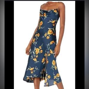 NWOT ASTR Gaia Midi Dress Navy and Orange Floral Medium